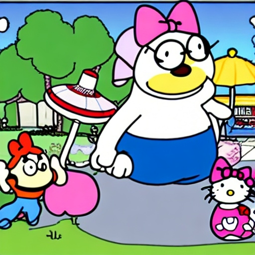 Prompt: Peter Griffin And hello kitty so neighborhood house in MS nowhere must read four people mushroom is clip art pug