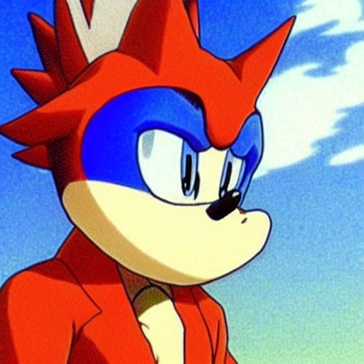 Prompt: beautiful illustration of dr robotnik looking up lovingly at sonic the hedgehog. animation frame from the studio ghibli film by miyazaki.