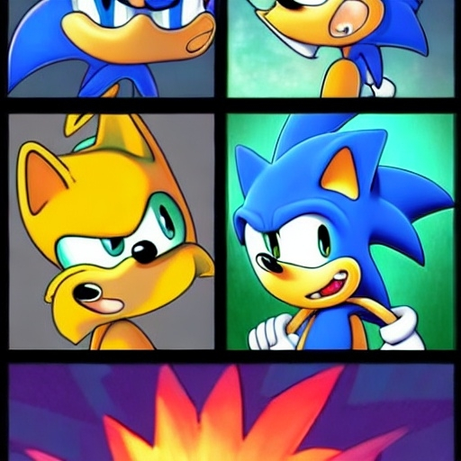 Prompt: Sonic Simpsons from ( 5 4 3 8 ) with new OC style 
