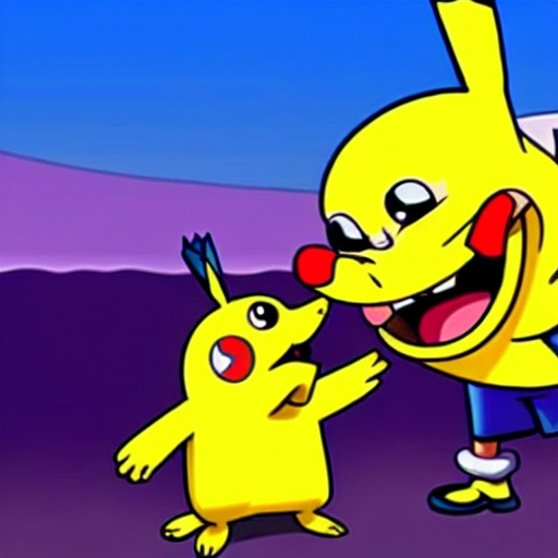 Prompt: SpongeBob kissing pikachu