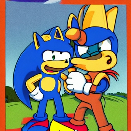 Prompt: Sonic The Simpsons from with a bart Simpson have a gun from Blast razor power Suit laser Seger laser guns Sega Genesis gamer ( 2 3 5 4 0 )
