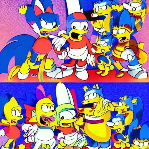 Prompt: Sonic The Simpsons from ( 5 4 3 8 )  
