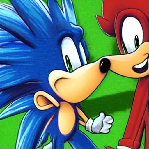 Prompt: A Cartoon weird sonic the Hedgehog  A blue Hedgehog was really fast his wife rimming the booby human friendly