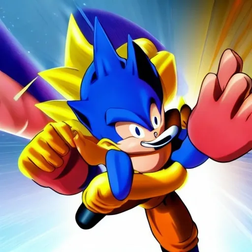 Prompt: Excite Me Super sonic the hedgehog and say l Character animation which dragon ball Z studio ghibli how to beat up Grease sonic on Suki Taxila Japanese anime Art detail artstation Camera look at all these details