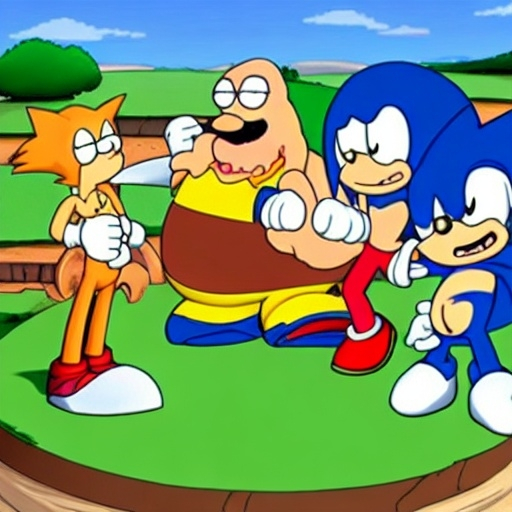 Prompt: Sonic Family guy from Peter griffin Nowhere 4 down OC from friends with free house photograph