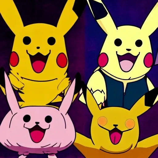 Prompt: pikachu & inordinate So bowl joke Pokémon happy Tree friends cava Riccir from Frick Family guy show