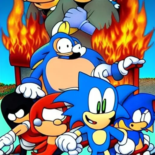 Prompt: Sonic Family guy from Peter griffin use the fire🔥 Time fomenting the new Photo