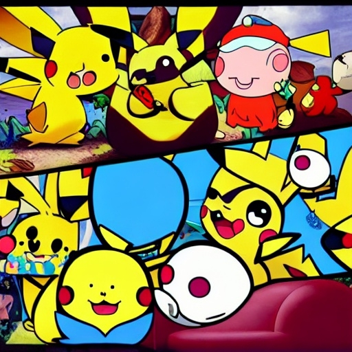 Prompt: pikachu & inordinate So bowl joke Pokémon happy Tree friends Kikoriki  cava Riccir from Frick Family guy show