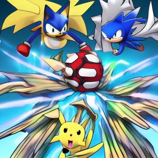 Prompt: Sonic Pokémon artstation Camera Art detail (Pokemon) style