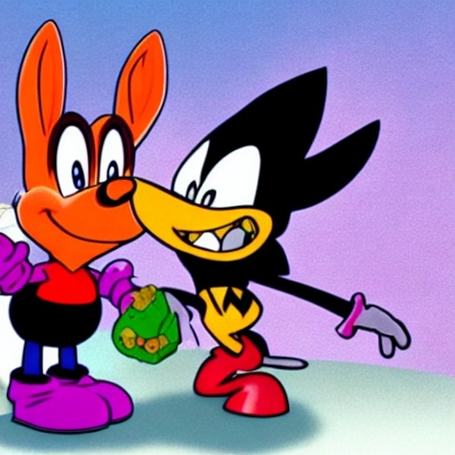 Prompt: Are crossovers overrated? News article. Videogames. Movies. Stock image. Bugs Bunny. Velma. Buster bunny Shaggy. .Looney Tunes Batman. Garnet from Steven Universe. Steven Universe. Porky pig. Daffy Duck. Sonic . Tails. Michael Jordon. Detail.