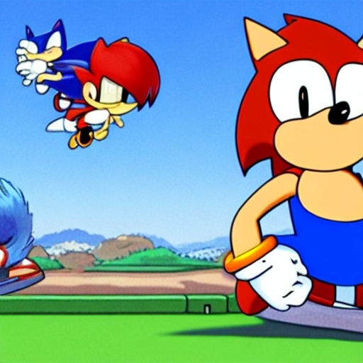 Prompt: Sonic the hedgehog, in a background image in Family guy