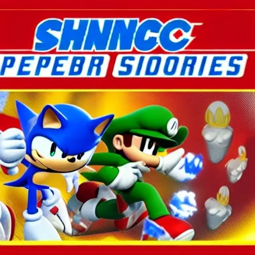 Prompt: Sonic in Mario seers fight somebody for super smash Bros superstores little c+4 360.