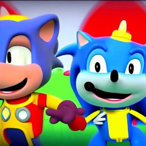 Prompt: Sonic the hedgehog in Peppa Pig Crossover video paw patrol from 3 d render, 8k, episode time new YouTube