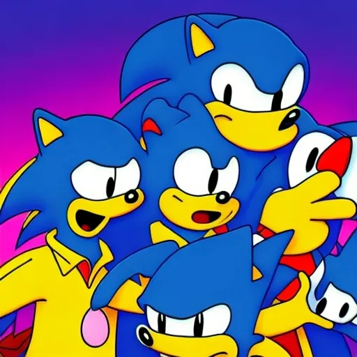 Prompt: Sonic The Simpsons from ( 5 4 3 8 )  
