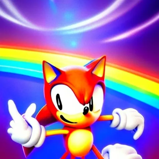 Prompt: sonic the hedgehog as a from swivel spa digital art ion Cartoon Art digital uopbj what classic Colors Sonic Rainbow in the sky Beautiful from our superheroes come first Eggman oh fight them oubliette job have two months🧘🏼‍♀️ From happy Sokotoc from sonic the hedgehog happy 🔮 