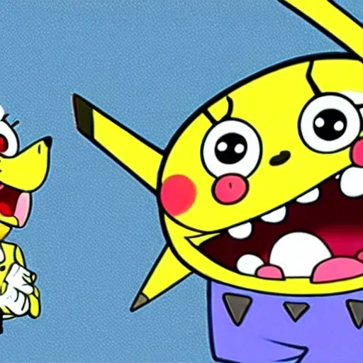 Prompt: SpongeBob kissing pikachu