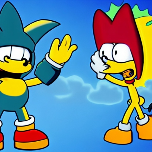 Prompt: Sonic The Simpsons from with a bart Simpson have a gun from Blast razor power Suit laser Seger laser guns Sega Genesis gamer ( 2 3 5 4 0 )
