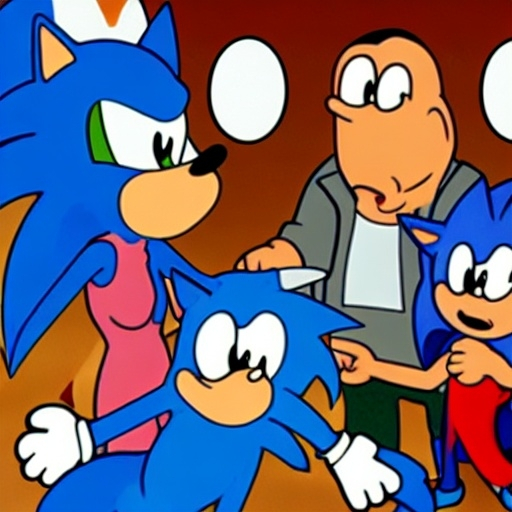 Prompt: sonic family guy from Peter griffin flamethrower, fomenting Nowhere  down on is in a by characters guys in art