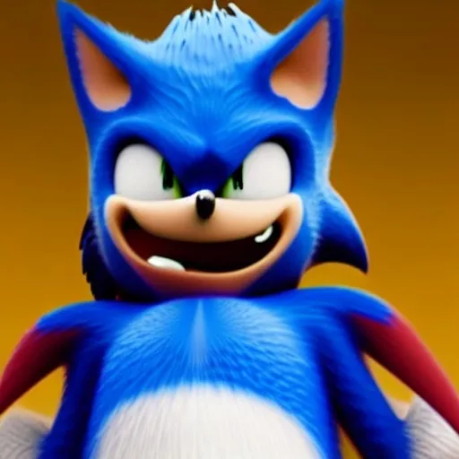 Prompt: High definition picture of ugly sonic with a toothache grin snarling at eggman