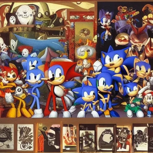 Prompt: Sonic, Terada Katsuya, Charles-André van Loo, Catherine Hyde, Alessandro Galli Bibiena, Gustaf Tenggren, Charles Fremont Conner, Donald Roller Wilson, Aleksander Gierymski, Charles Le Roux, Sonic, Sonic, Antoine Ignace Melling, Aloysius O'Kelly, George Lambourn