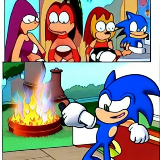 Prompt: Sonic Family guy from Peter griffin use the fire🔥 Time fomenting the new Photo