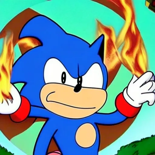 Prompt: Sonic Family guy from Peter griffin use the fire🔥 Time fomenting the new Photo