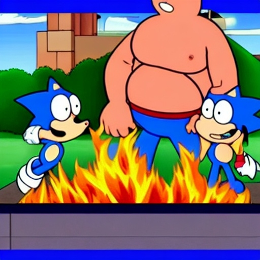 Prompt: Sonic Family guy from Peter griffin use the fire🔥 Time fomenting the new Photo