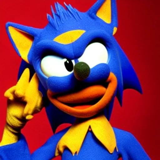 Prompt: Sonic as a friendly puppet, puppet by jim henson, still from sesame street, 4 k extremely detailed photography