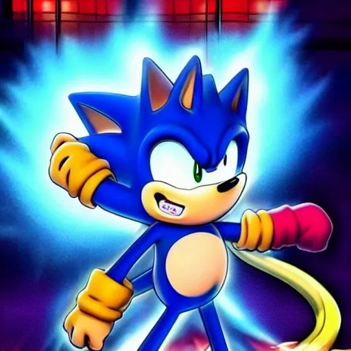 Prompt: Excite Me sonic the hedgehog and say l Character animation which dragon ball Z studio ghibli how to beat up Grease sonic on Suki Taxila Japanese anime Art detail artstation Camera look at all these details