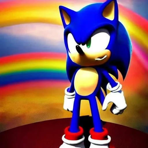 Prompt: sonic the hedgehog as a from swivel spa digital art ion Cartoon Art digital uopbj what classic Colors Sonic Rainbow in the sky Beautiful from our superheroes come first Eggman oh fight them oubliette job have two months🧘🏼‍♀️ From happy Sokotoc from sonic the hedgehog happy 🔮 