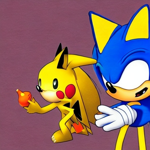 Prompt: Sonic N pikachu playing together with friends having fun