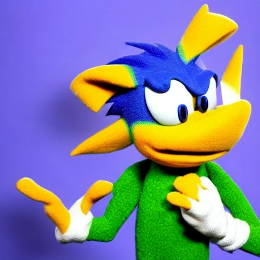 Prompt: Sonic as a friendly puppet, puppet by jim henson, still from sesame street, 4 k extremely detailed photography