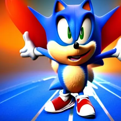 Prompt: a CGI image of an obese Sonic the Hedgehog, movie quality, HD, 8k, 4k, Blender, modeling program