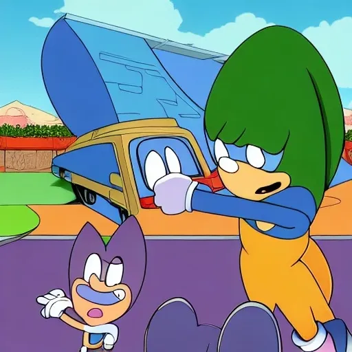 Prompt: Sonic Family guy from Peter griffin Nowhere 4 down OC from friends with free house photograph