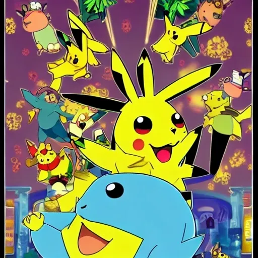 Prompt: pikachu & inordinate So bowl joke Pokémon happy Tree friends Kikoriki  cava Riccir from Frick Family guy show