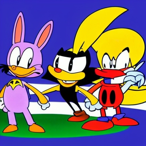 Prompt: Are crossovers overrated? News article. Videogames. Movies. Stock image. Bugs Bunny. Velma. Buster bunny Shaggy. .Looney Tunes Batman. Garnet from Steven Universe. Steven Universe. Porky pig. Daffy Duck. Sonic . Tails. Michael Jordon. Detail.