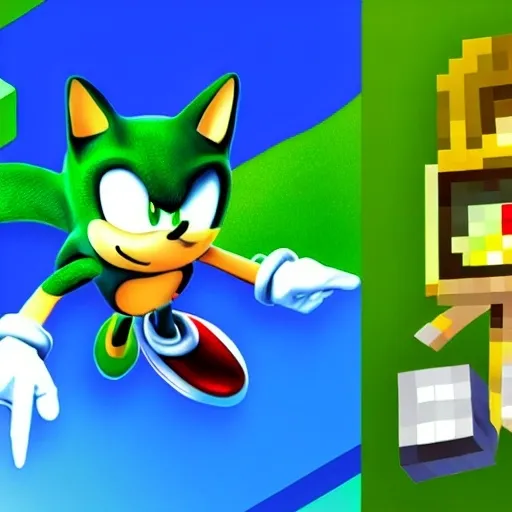 Prompt: Sonic Adventure 2 & Minecraft