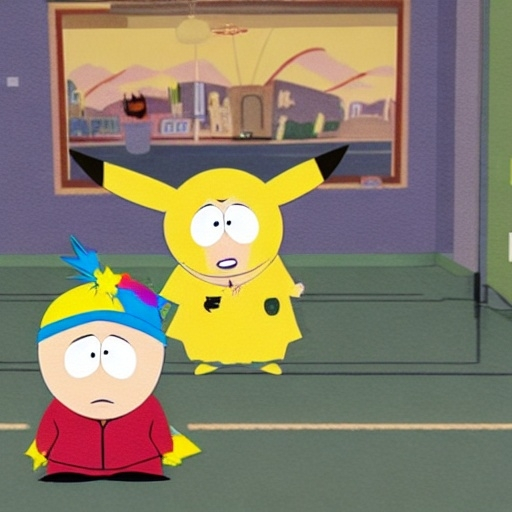 Prompt: south park Pikachu photo & ( 2090 ) on dolly 2d