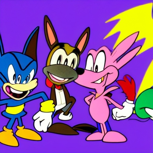 Prompt: Are crossovers overrated? News article. Videogames. Movies. Stock image. Bugs Bunny. Velma. Buster bunny Shaggy. .Looney Tunes Batman. Garnet from Steven Universe. Steven Universe. Porky pig. Daffy Duck. Sonic . Tails. Michael Jordon. Detail.