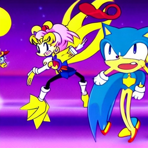 Prompt:  Sailor Moon vs Sonic battle