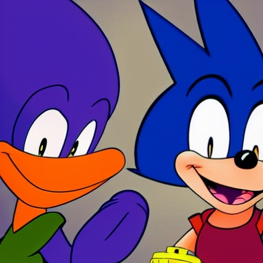 Prompt: Are crossovers overrated? News article. Videogames. Movies. Stock image. Bugs Bunny. Velma. Buster bunny Shaggy. .Looney Tunes Batman. Garnet from Steven Universe. Steven Universe. Porky pig. Daffy Duck. Sonic . Tails. Michael Jordon. Detail.