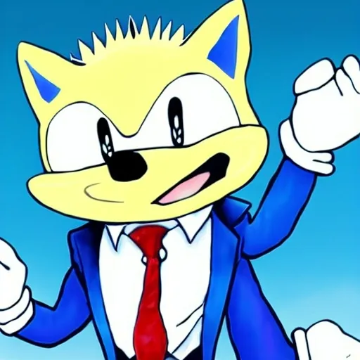 Prompt: a Hedgehog wearing a suit, Sonic style