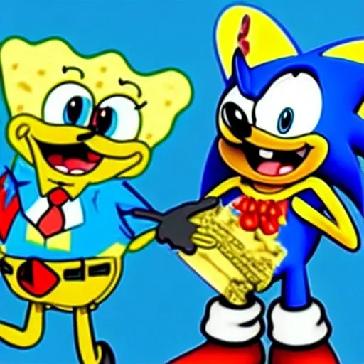 Prompt: spongebob the hedgehog and sonic squarepants