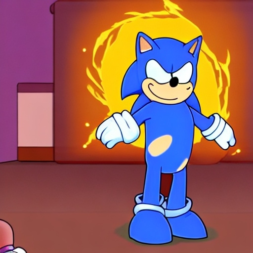 Prompt: sonic family guy from Peter griffin flamethrower, fomenting Nowhere  down on is in a by characters guys in art