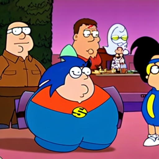 Prompt: a-cursed panel comic book family guy of  kardashian as harry Peter griffin sonic a style on crack with kim kardashian of disappointment sanic indiana  panel coni.fhe Pnc. find in logs upside-down circle shrugs. Peter griffin 64,