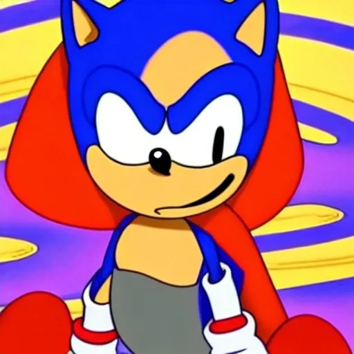 Prompt: Sonic the hedgehog, in a background image in Family guy