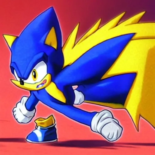 Prompt: Excite Me Super sonic the hedgehog and say l Character animation which dragon ball Z studio ghibli how to beat up Grease sonic on Suki Taxila Japanese anime Art detail artstation Camera look at all these details