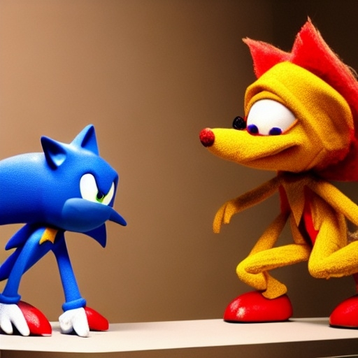 Prompt: Sonic as a friendly puppet, puppet by jim henson, still from sesame street, 4 k extremely detailed photography