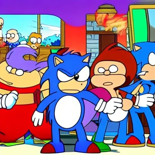 Prompt: Sonic Family guy from Peter griffin use the fire🔥soy the house Time fomenting the new Photo