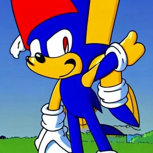 Prompt: Sonic The Simpsons from ( 3 5 8 3 ) with a bart Simpson have a gun from Blast 
